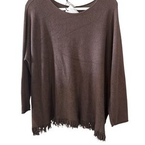 Elegant Brown Fringe Hem Women's Sweater
